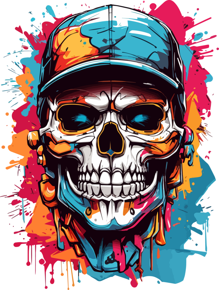 AI generated Skull Head wear Cap T Shirt Design Cartoon png