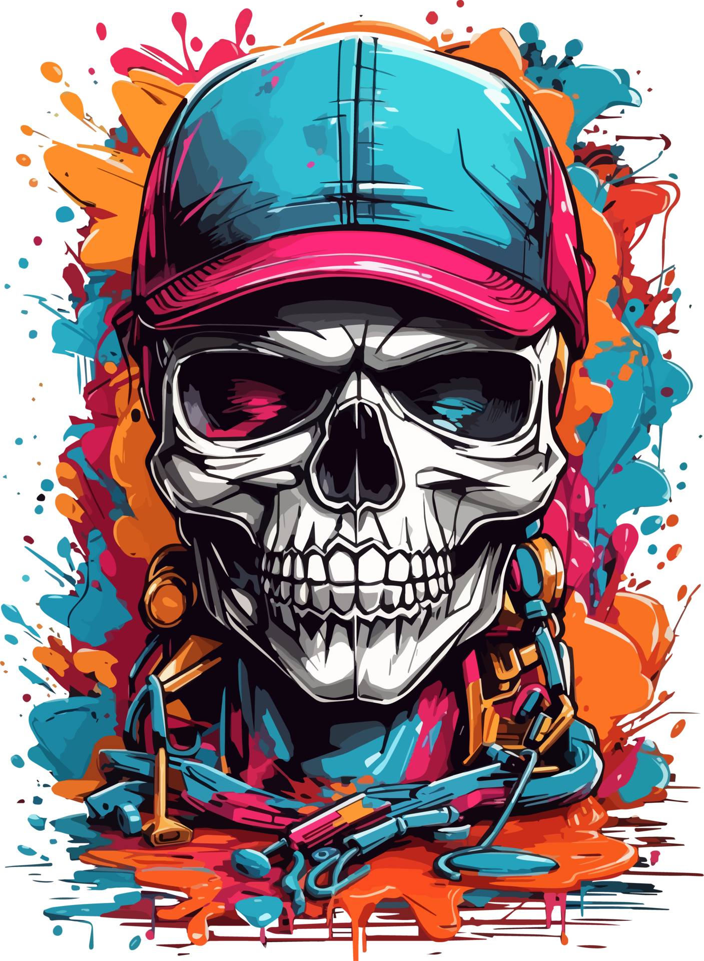 AI generated Skull Head wear Cap T Shirt Design Mascot 37912844 PNG