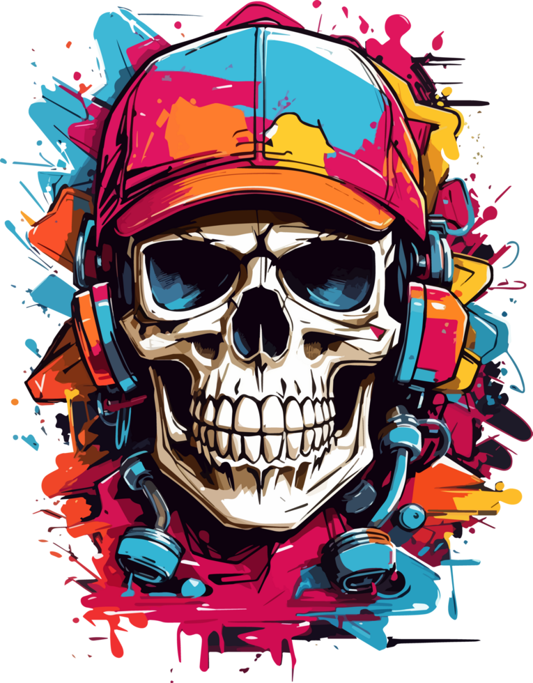 AI generated Skull Head with Cap T Shirt Design Style png