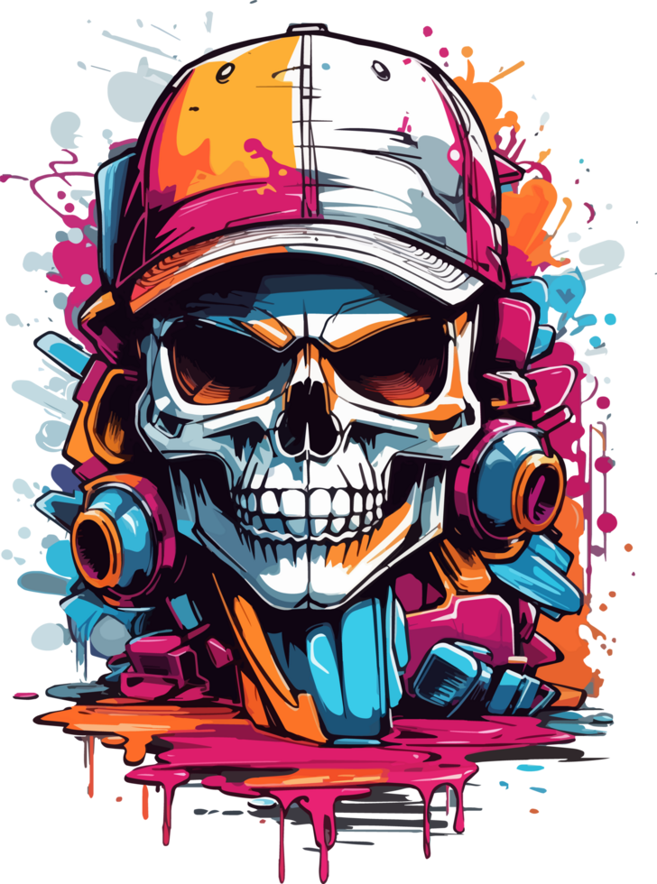 AI generated Skull Head with Cap T Shirt Design Mascot png