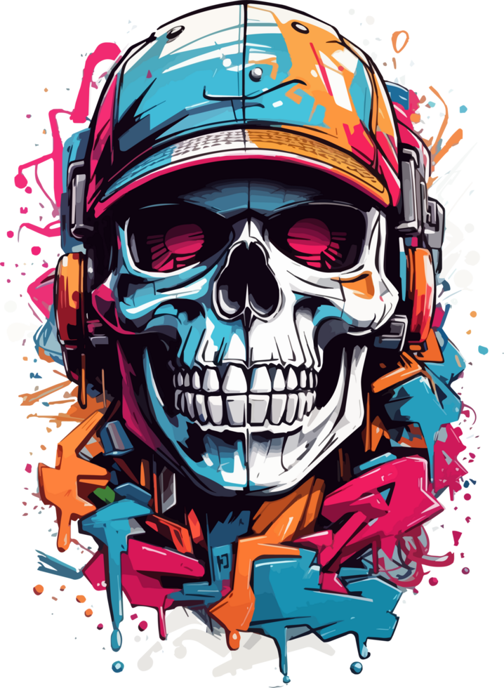 AI generated Skull Head with Cap T Shirt Design Art png