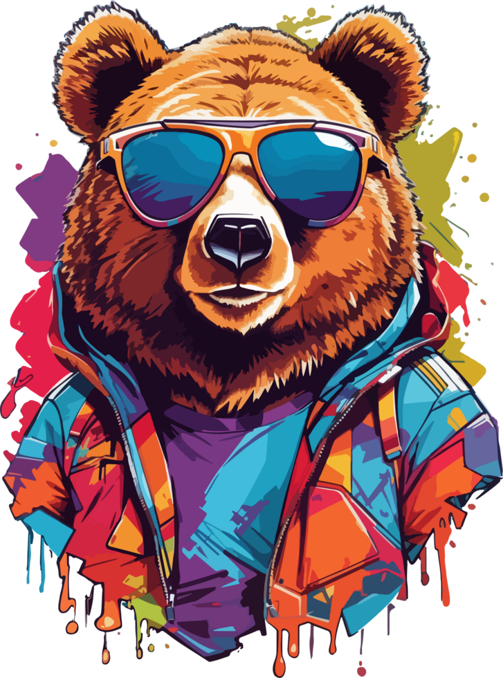 AI generated Bear wear Sunglasses T Shirt Design Art png