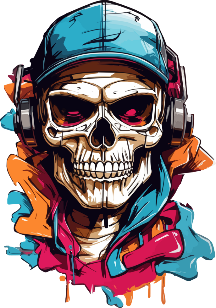 ai generato cranio testa indossare berretto t camicia design clipart png