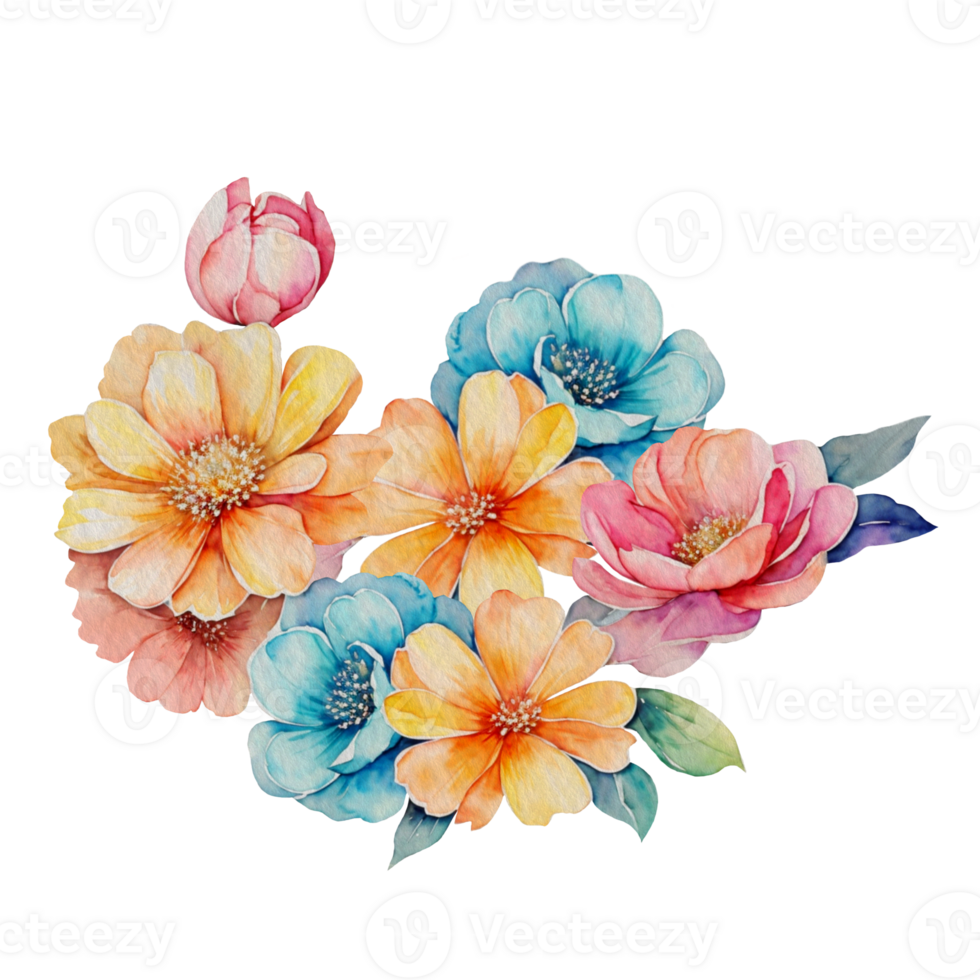 AI generated watercolour colorful flower clipart. png