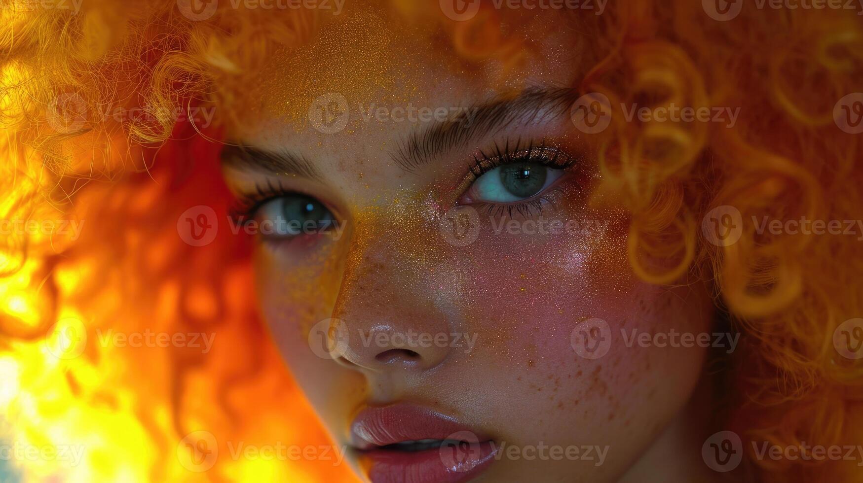 AI generated Portrait of a beautiful serious red-haired young girl in close-up photo