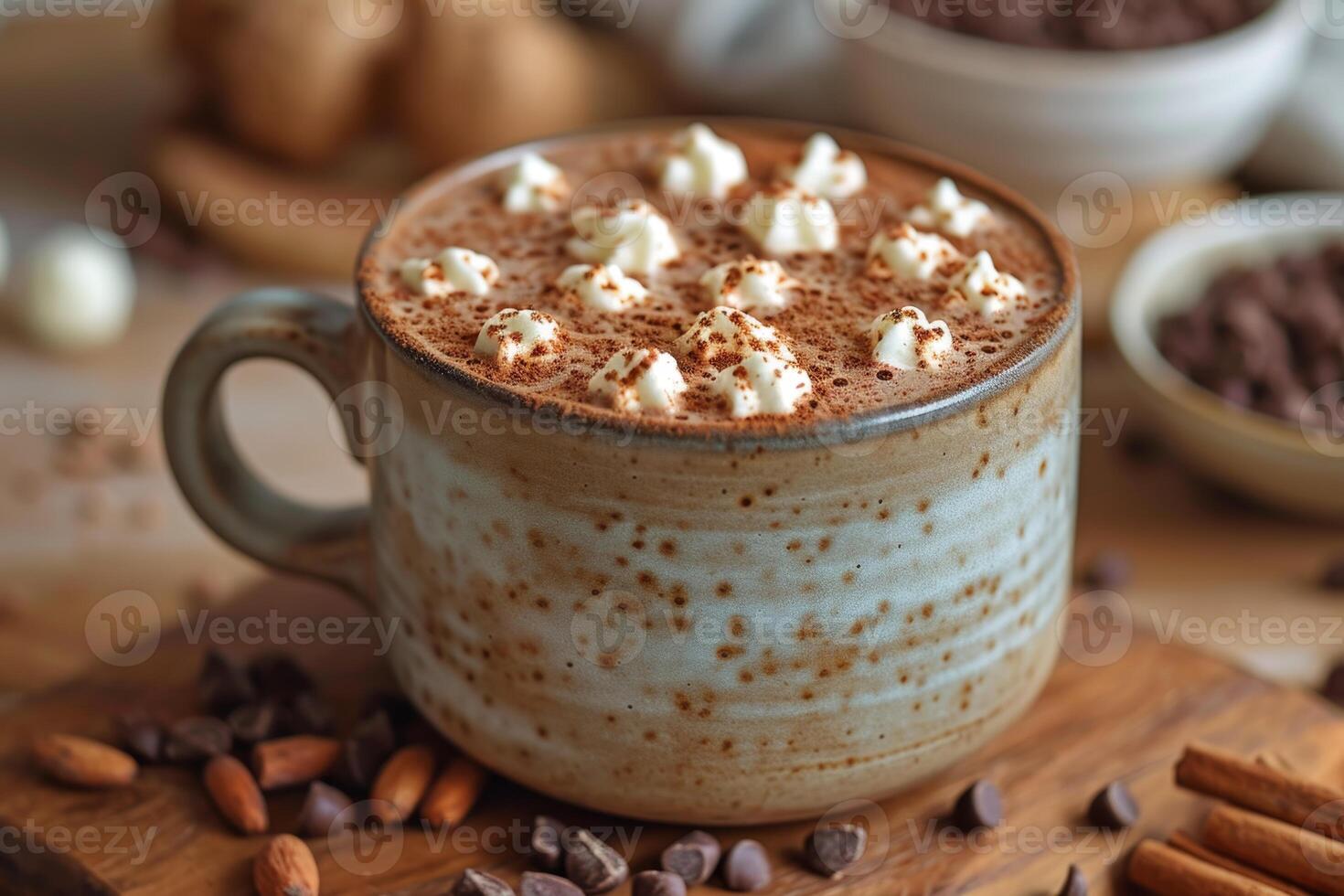 ai generado delicioso natural cacao bebida con chocolate en un jarra en el mesa. un fuente de vitaminas y energía foto