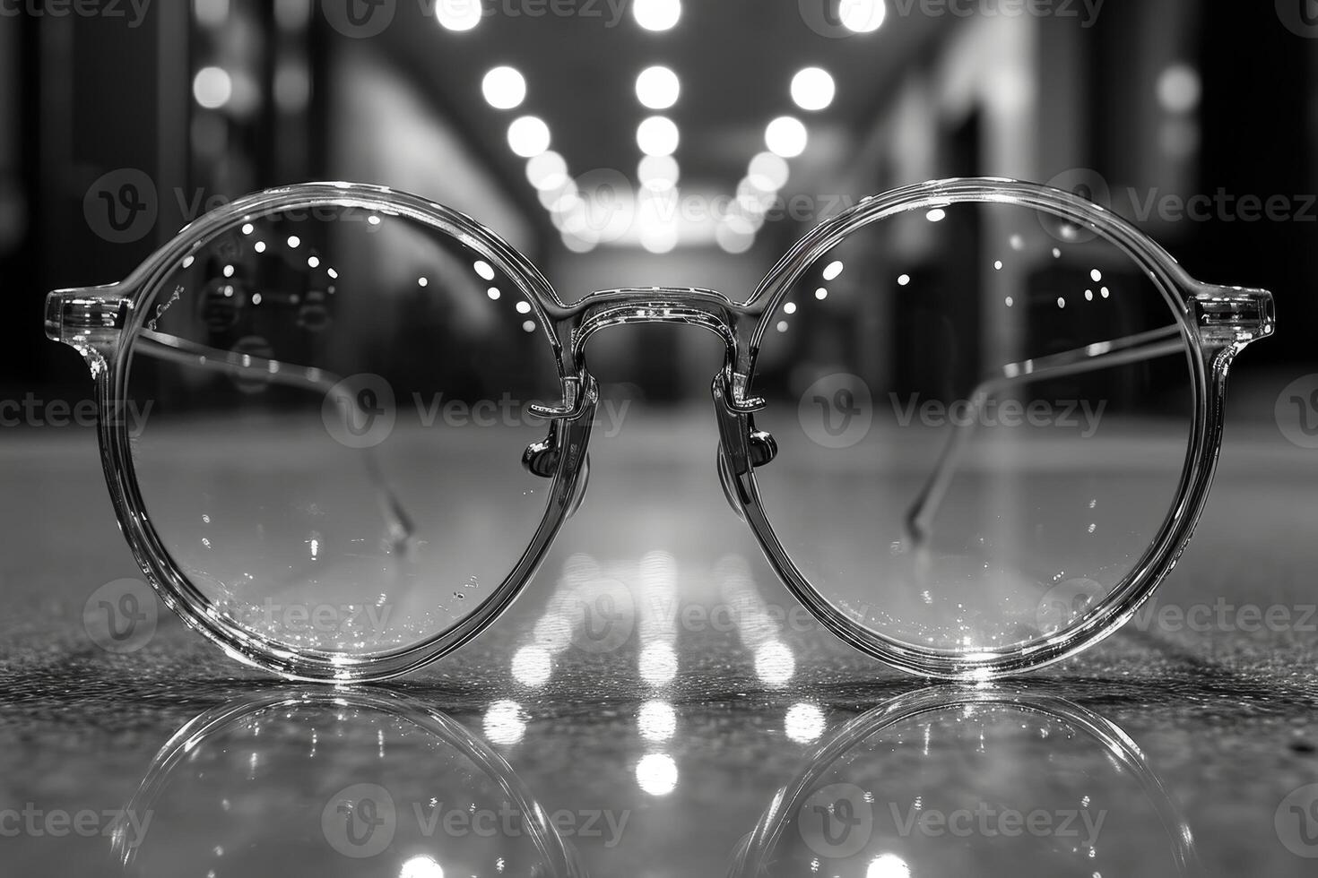 AI generated Glasses lying on the table. The concept of good eyesight photo