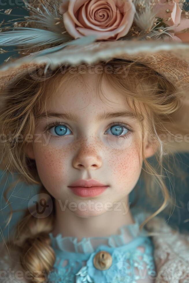 AI generated A close-up portrait of a little girl .She is a pretty, sweet, attractive, curious, creative, cheerful girl photo