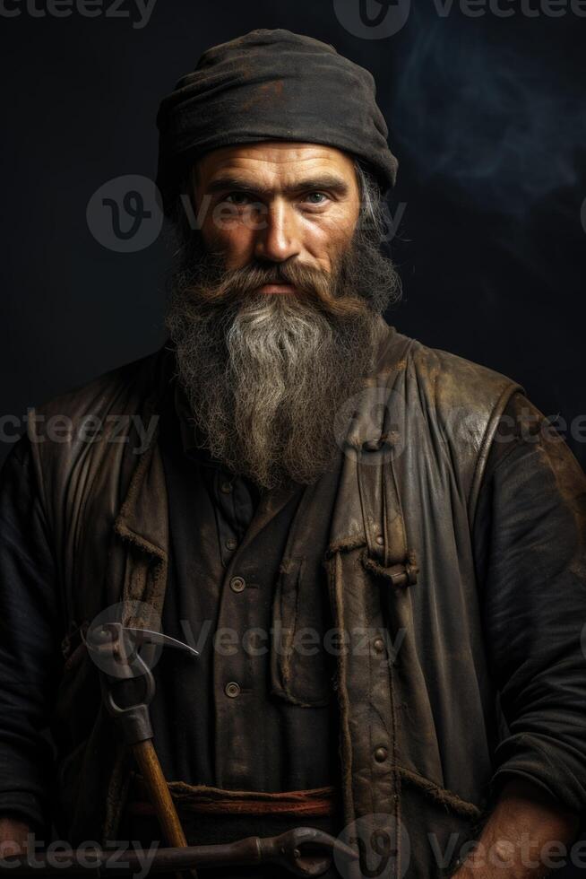 AI generated Portrait of a brutal male professional blacksmith on a black background photo