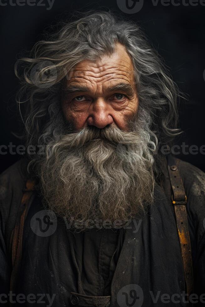 AI generated Portrait of an elderly male professional blacksmith on a black background photo