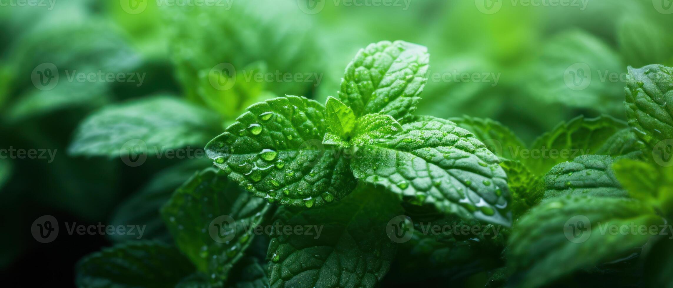 AI generated Vivid close-up of green mint leaves. photo