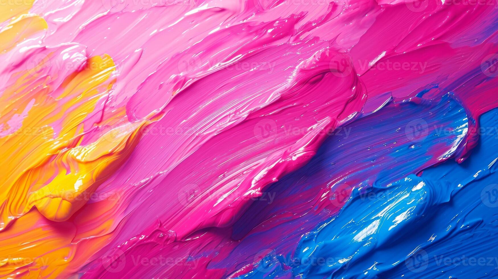 AI generated Vibrant, textured strokes of rainbow oil acrylic applied thickly on a surface. Bright background. Concept of art, painting, color spectrum, texture. photo