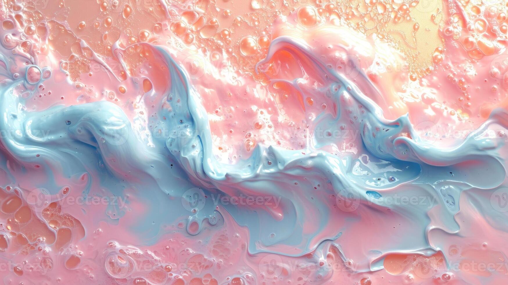 AI generated Abstract textured smears of oil paint with soft peach, pink and blue pastel tones. Concept of artistic backdrop, color blending, calming background photo