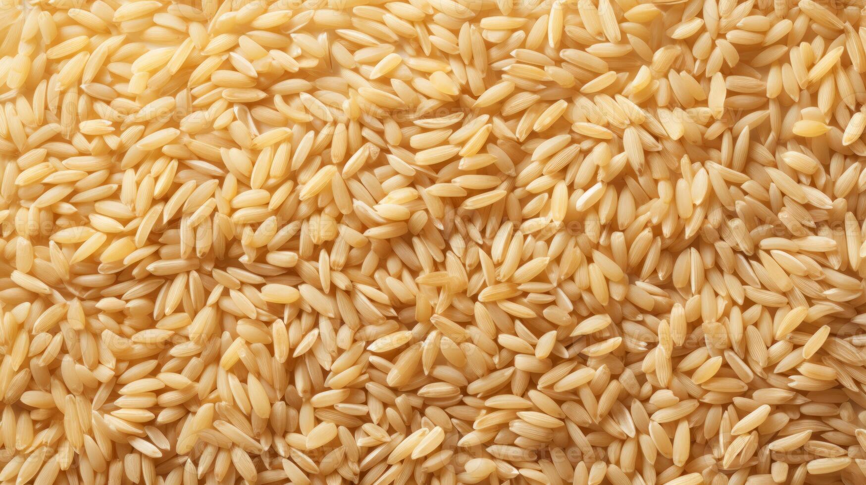 AI generated A dense, full frame of golden rice grains, rich in detail and color. Top view. Background. Texture. Concept of uncooked food, dietary staple, cereal grain, and agricultural product. photo