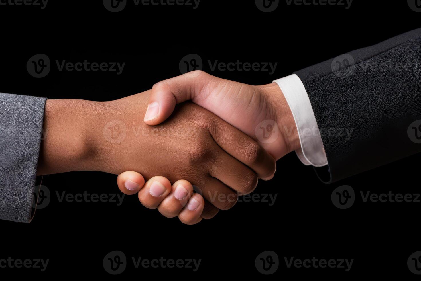 AI generated Business person handshaking after interview against black background, hiring image for job postings photo