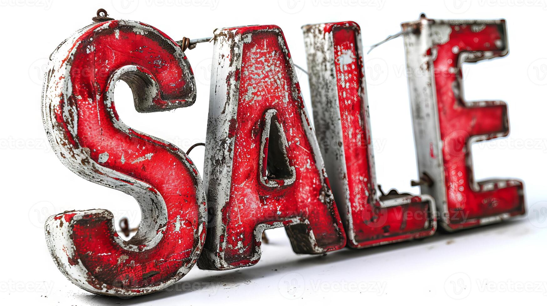 AI generated Vintage red SALE sign, distressed metal texture, bold lettering. On white background. Concept of retail promotion, clearance event, discount offer, vintage advertising. photo