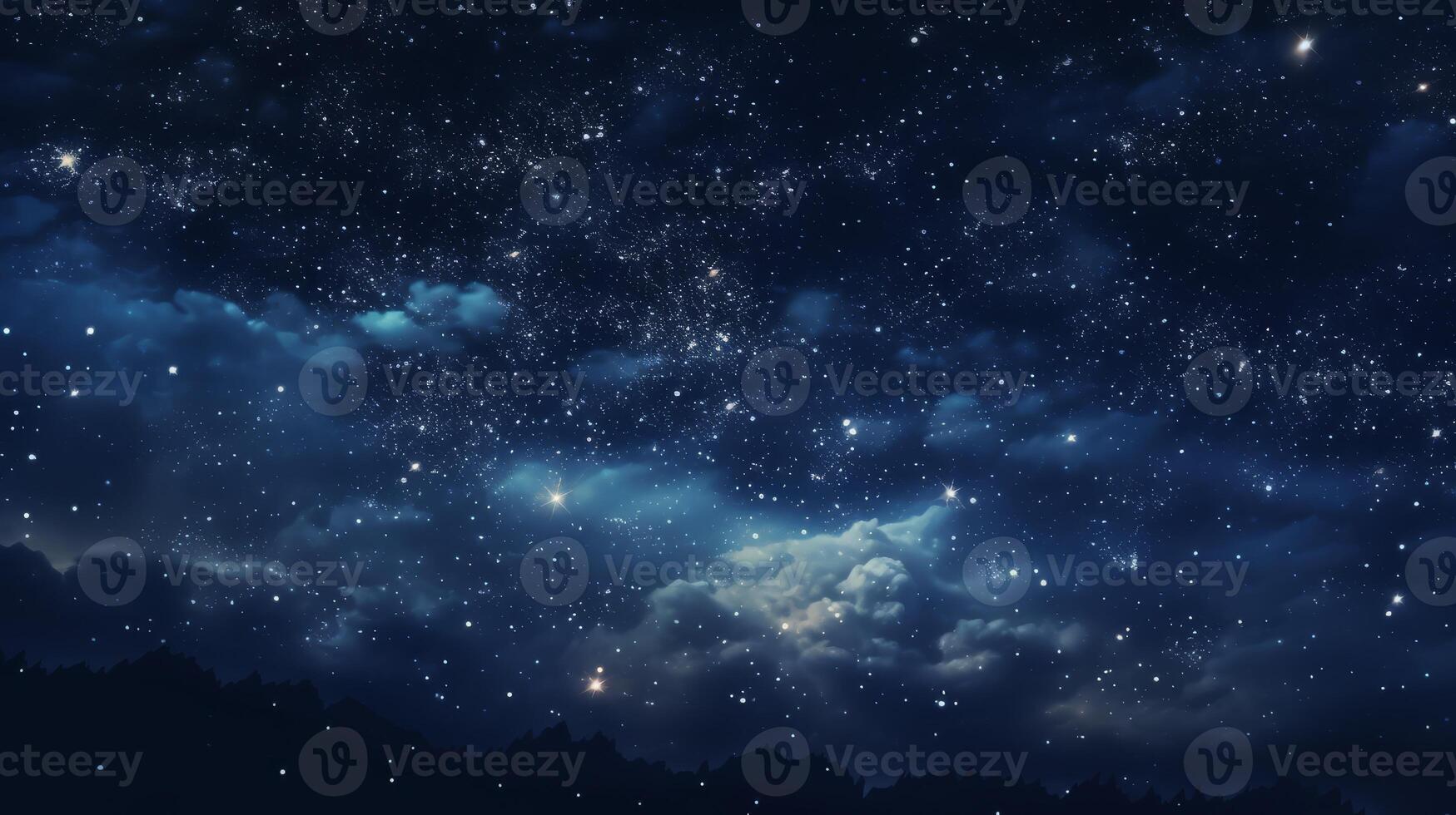 AI generated Deep blackness of the night sky filled with countless twinkling stars, creating a sense of vastness and infinity. Mysterious background. Concept of astronomy, cosmos, space exploration, photo