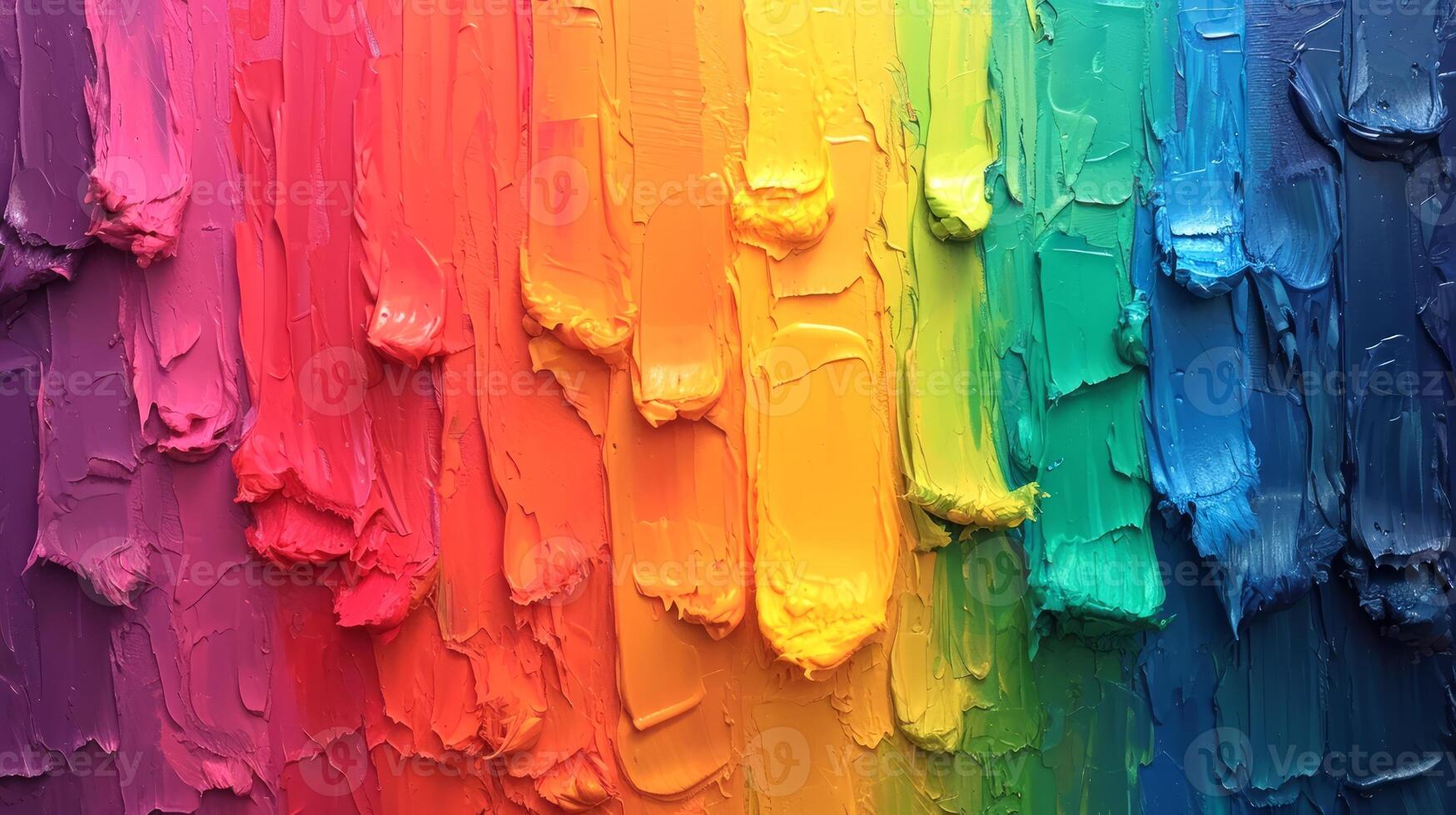 AI generated Vibrant, textured strokes of rainbow oil paint applied thickly on a surface. Bright background. Concept of art, painting, color spectrum, texture. photo