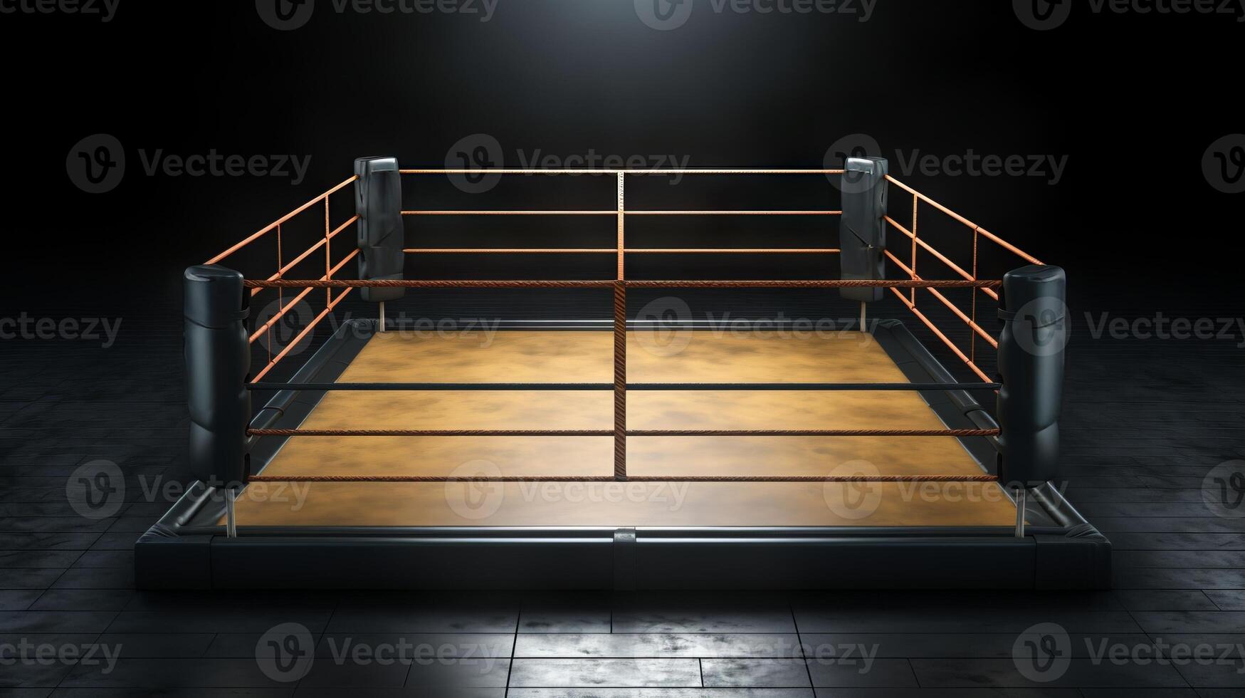 AI generated Empty Professional boxing ring. Concept of sports, competition, boxing match, professional arena, spotlight photo