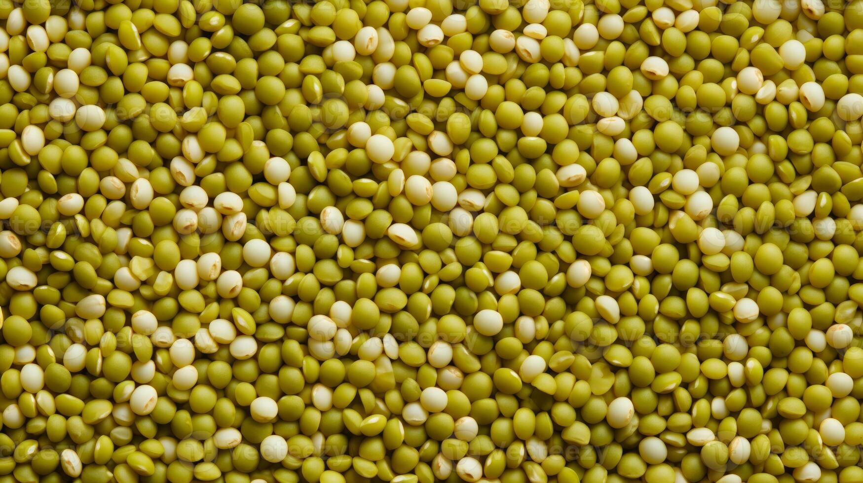 AI generated Top view of mung bean. Background texture of uncooked mung bean. Green Legumes. Superfood. Copy space. Banner. Perfect for culinary and food concepts photo