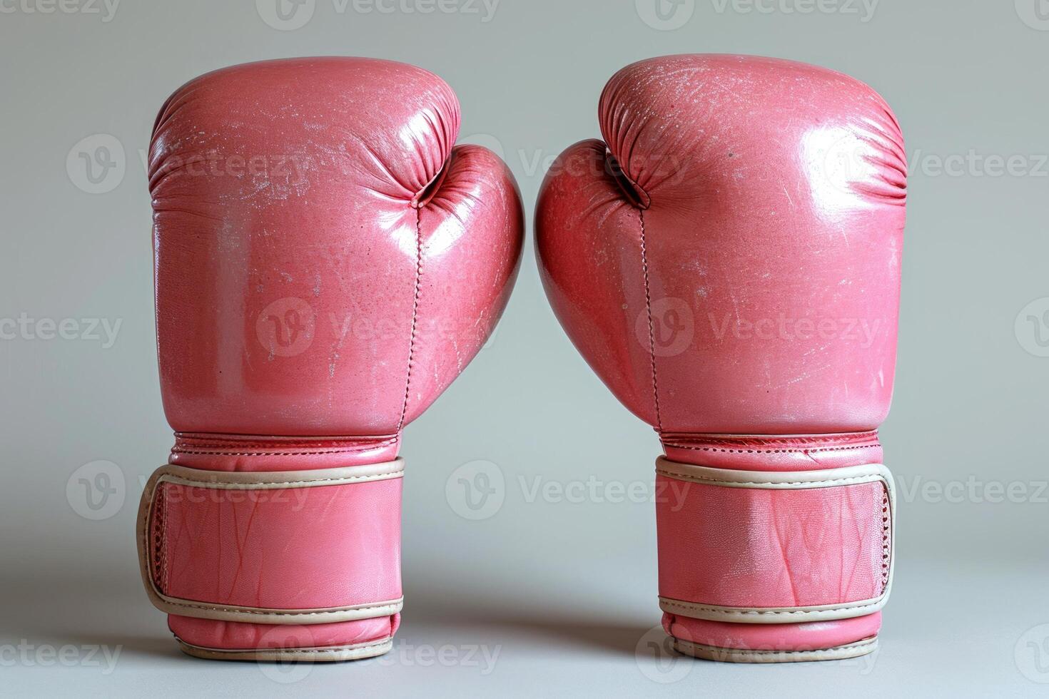 AI generated Stylish Pink boxing gloves on a light background. Concept of femininity in sports, fashionable athletic equipment, and the blend of style with function photo
