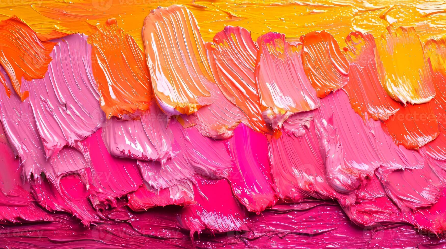 AI generated Textured strokes of bright peach, pink and yellow acrylic paint applied thickly on surface. Bright background. Concept of art, painting, color spectrum, texture photo