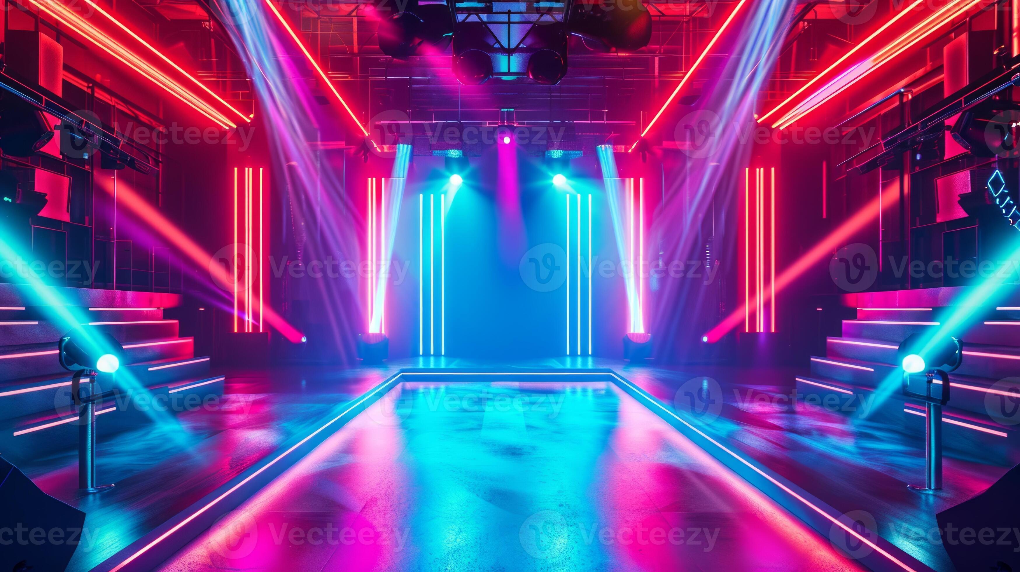 AI generated Bright Modern futuristic concert stage with dynamic neon