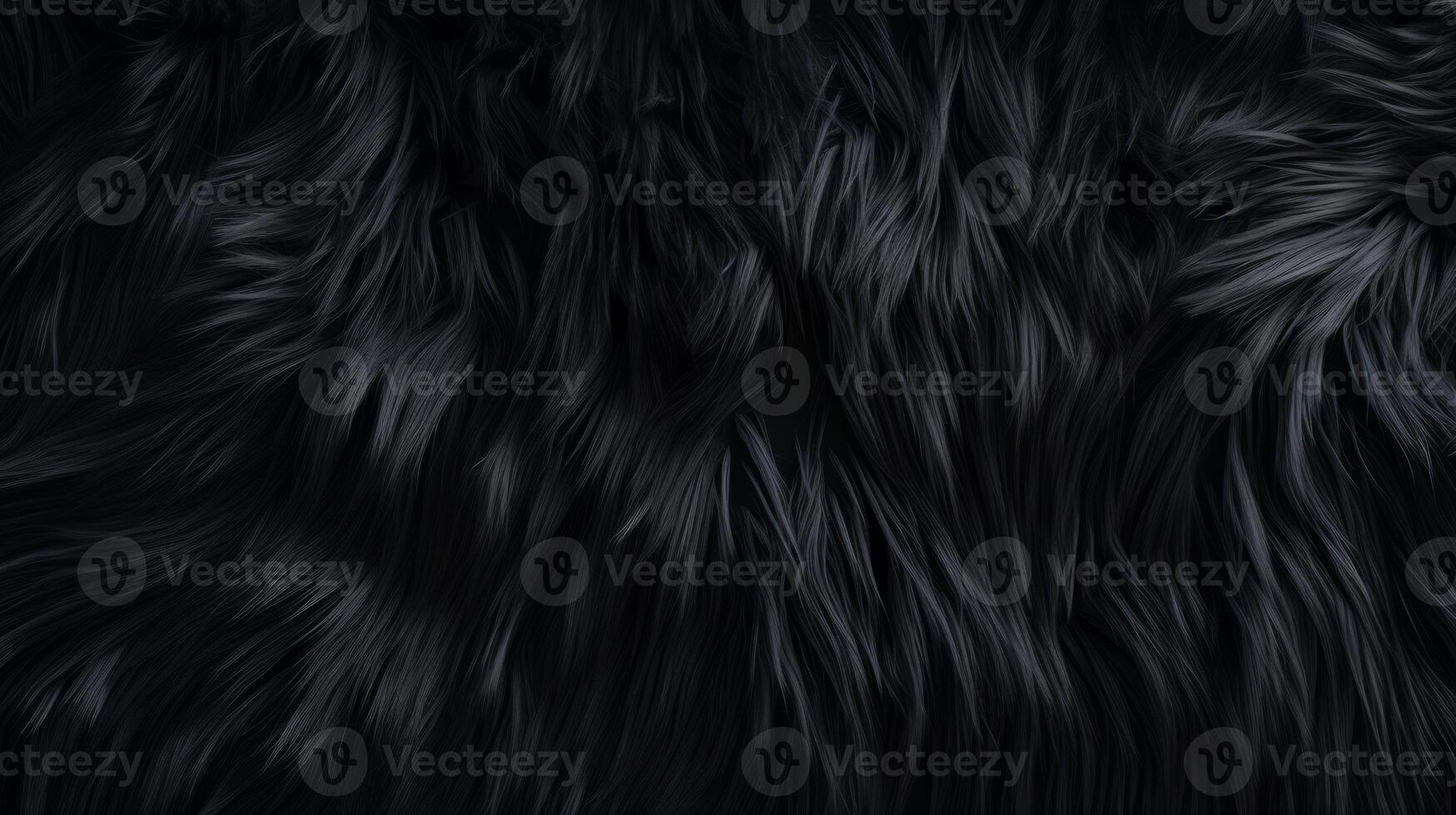 AI generated Deep black luxurious fur texture. Fur of black cat, puma, panther, fox, arctic fox, dog, bear. Animal skin design. Concept of luxury, softness, coziness fashion background monochrome photo