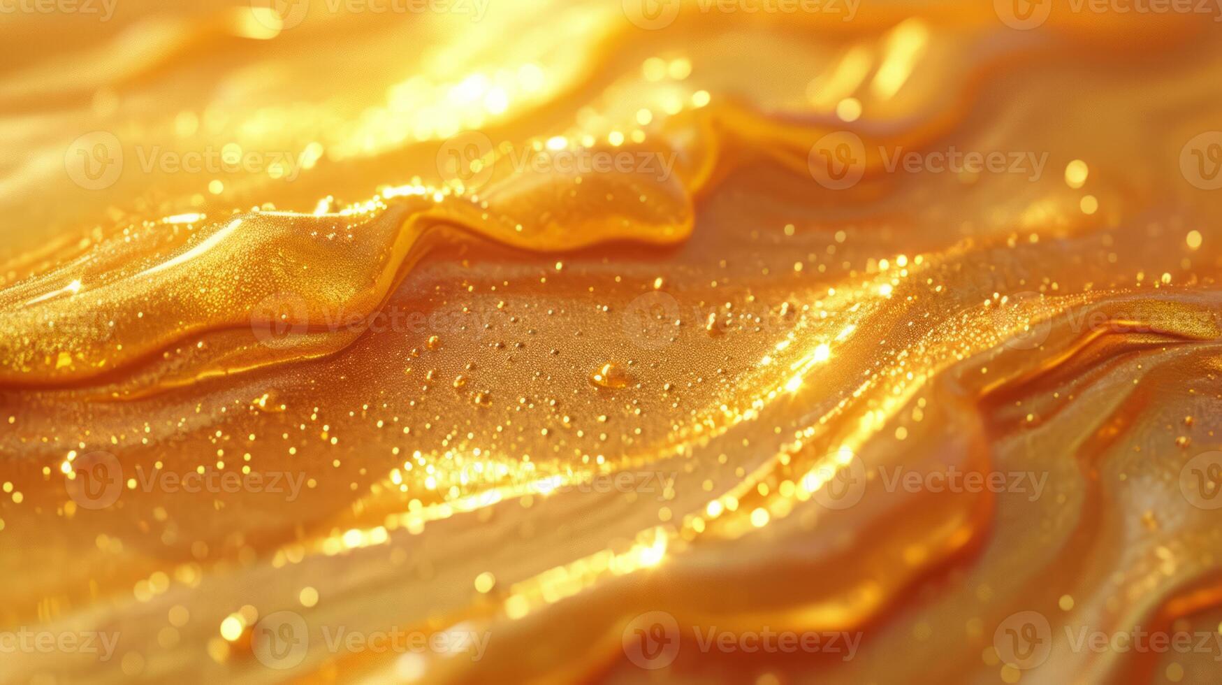 AI generated Close-up of flowing golden and amber acrylic paint with glitter details and fluid patterns. Concept of abstract art, luxury textures, fluid painting, golden aesthetics photo
