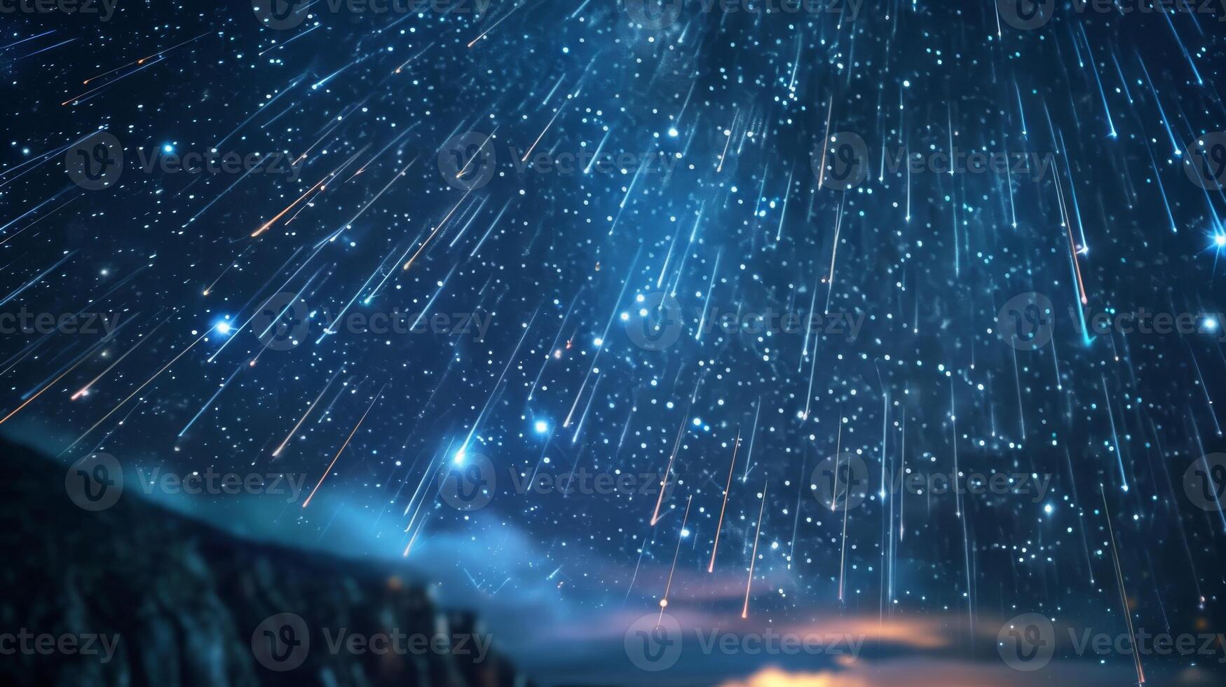 AI generated Meteor shower against the backdrop of a star-filled sky, capturing bright trails of shooting stars. Concept of astronomy, cosmos, space exploration, stargazing photo