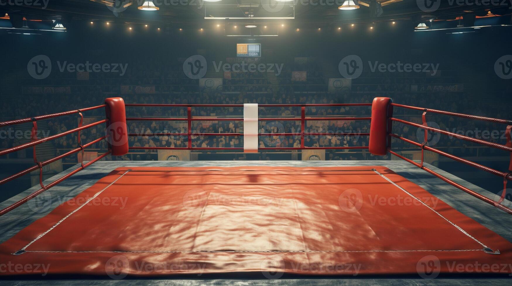 AI generated Empty Professional boxing ring. Concept of sports, competition, boxing match, professional arena, spotlight photo