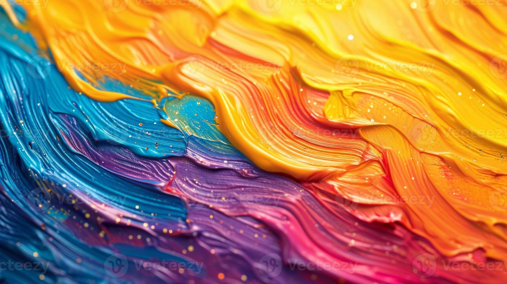 AI generated Vibrant, textured strokes of rainbow oil acrylic applied thickly on a surface. Bright background. Concept of art, painting, color spectrum, texture photo