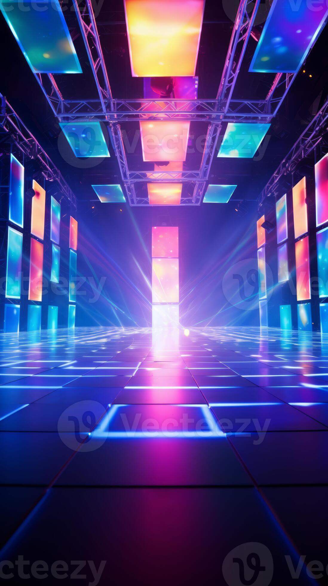 AI generated Modern futuristic concert stage with dynamic neon blue