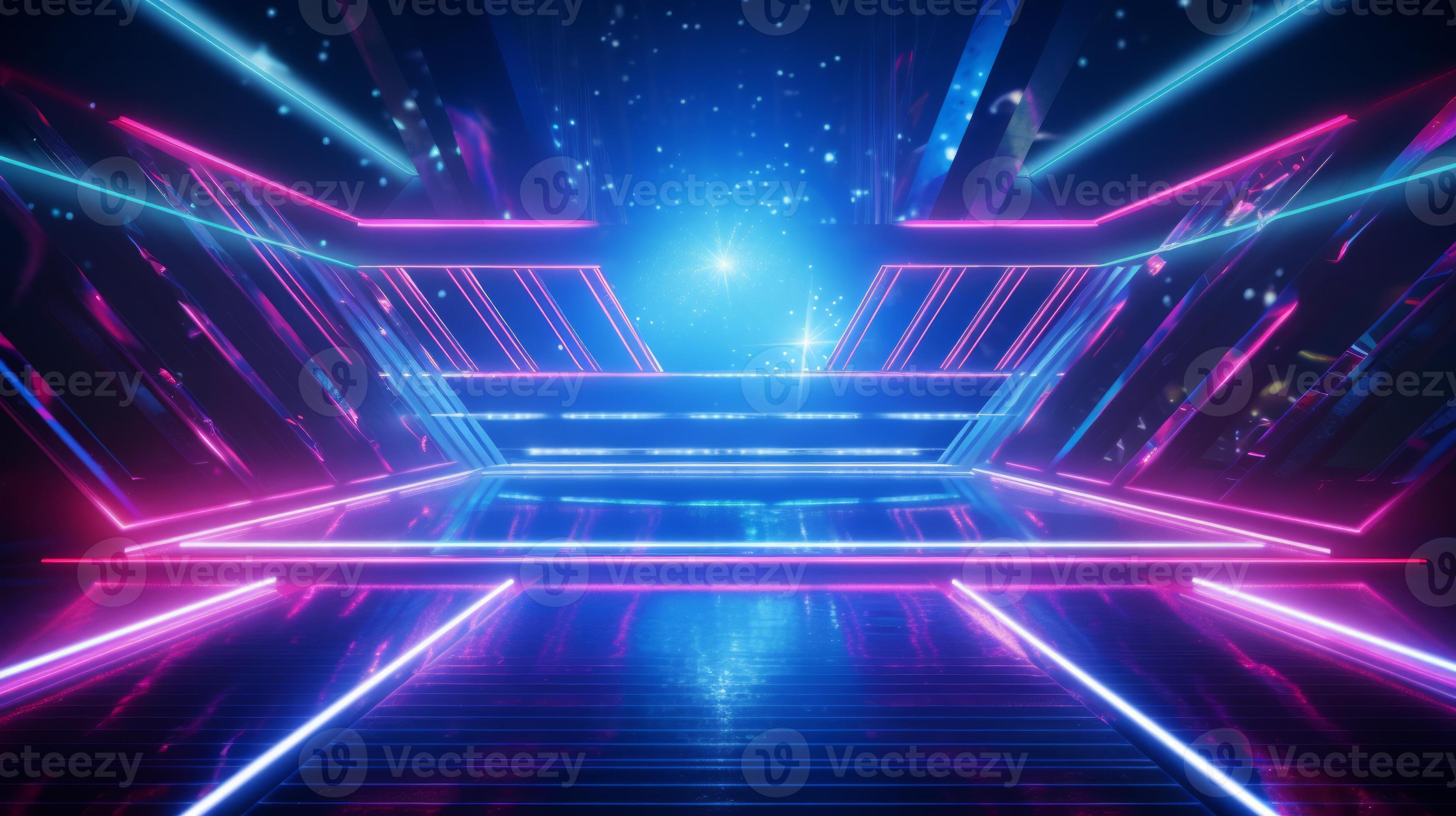 AI generated Modern futuristic concert stage with dynamic neon blue