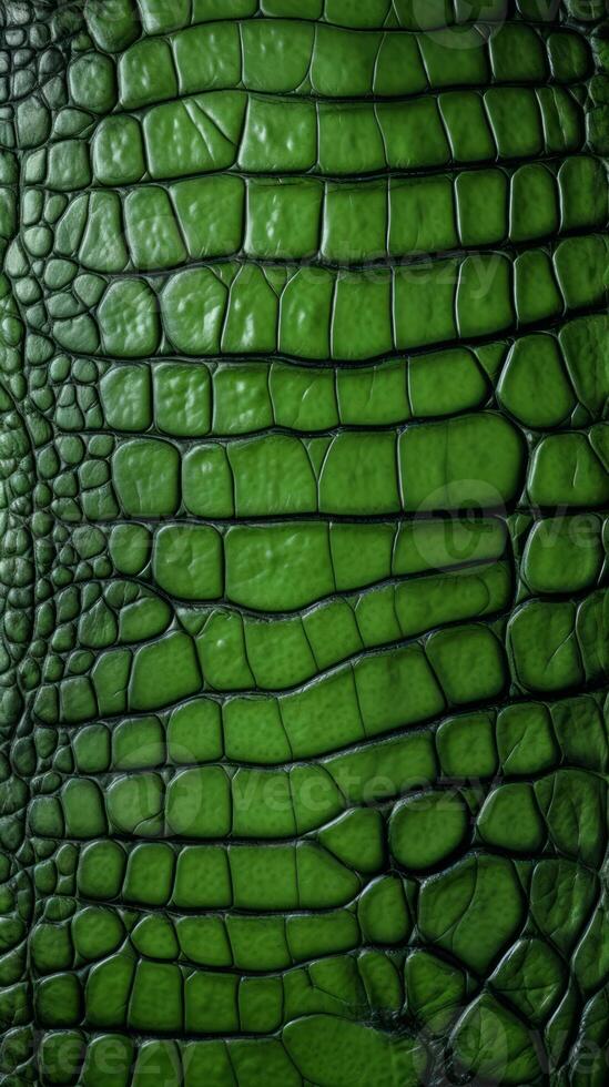 AI generated Crocodile skin textured background. Dark green alligator scales. Lizard, reptile skin. Concepts of texture, luxury materials, exotic leather, detailed close up. Vertical format. photo