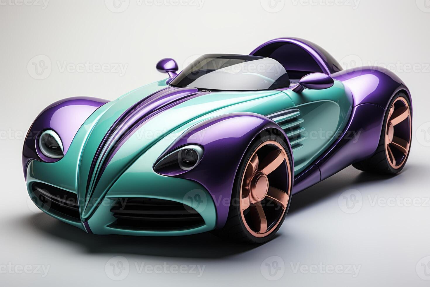 AI generated Futuristic colorful sport toy car isolated on white background. Cartoonish vehicle designed for children. Concept of kids friendly toys, playful designs, transport-themed playthings photo