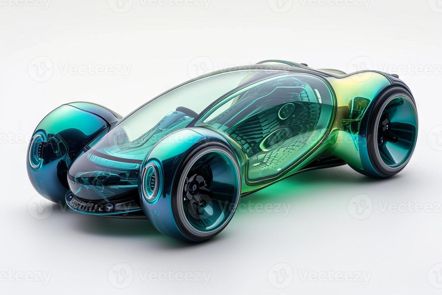 AI generated Futuristic green sport toy car isolated on a white background. Cartoonish vehicle designed for children. Concept of kids friendly toys, playful designs, transport-themed playthings photo