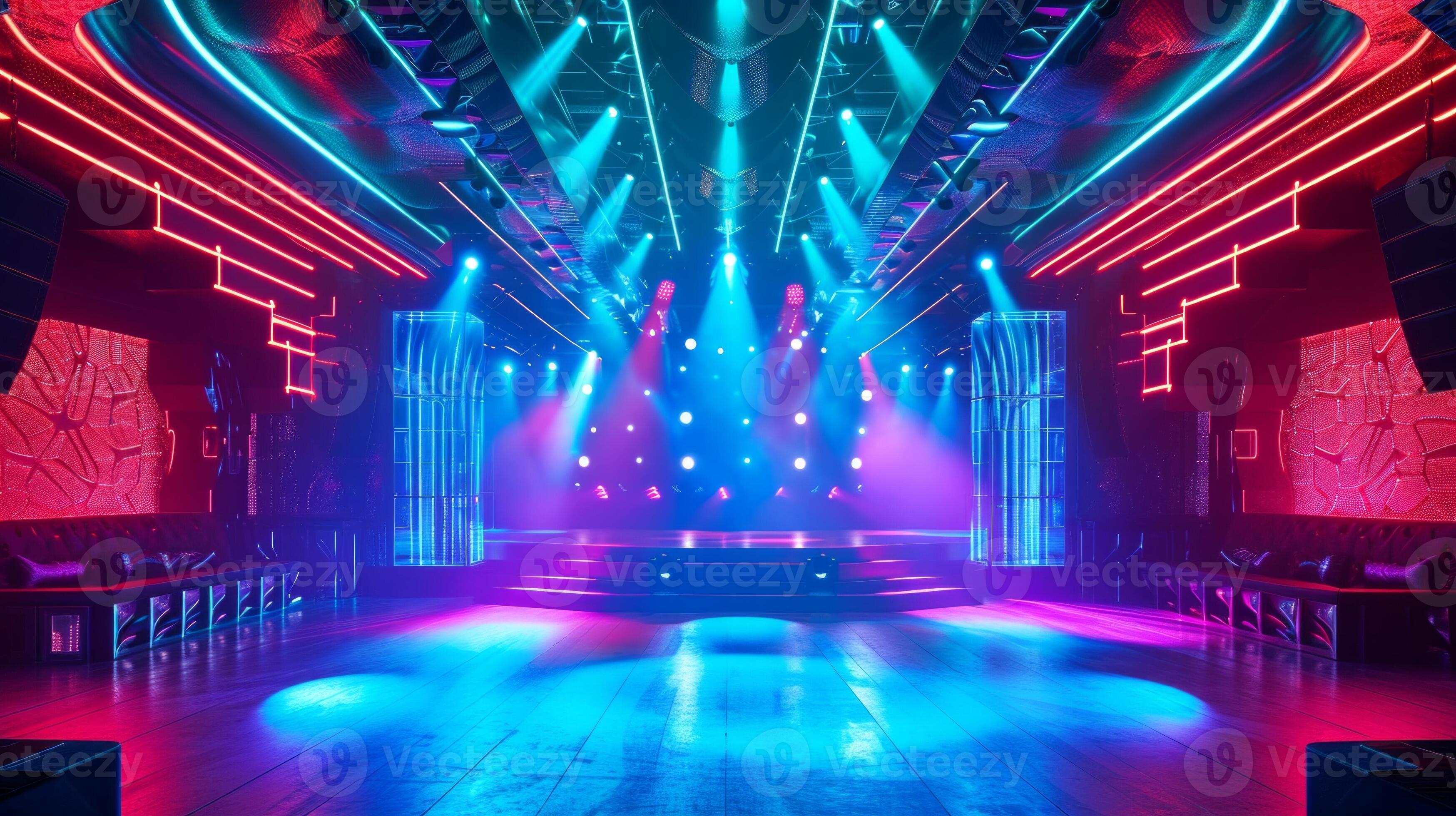 AI generated Bright Modern futuristic concert stage with dynamic neon