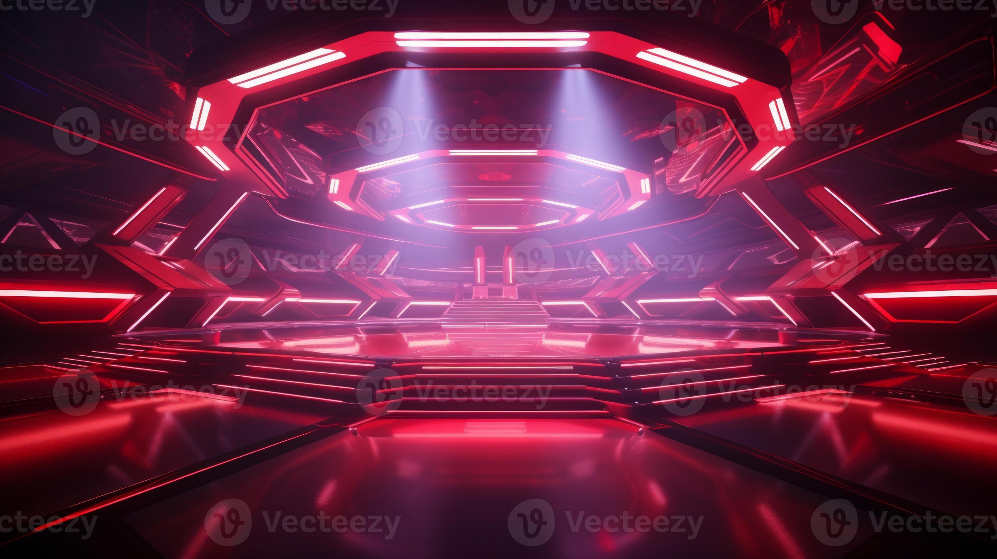 AI generated Modern futuristic concert stage with dynamic neon red