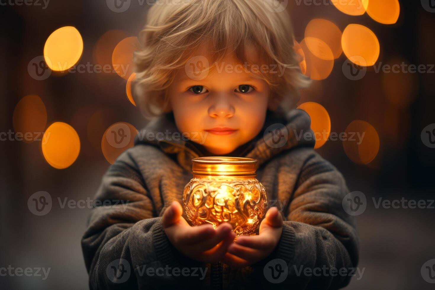ai generado niño participación en manos brillante vela con borroso bokeh antecedentes. mágico atmósfera. adecuado para fiesta temas, Pascua de Resurrección celebraciones, religioso, espiritual contenido, foto