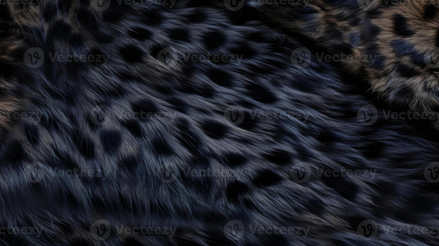 AI generated Black panther or puma luxurious fur texture. Abstract animal skin design. Black fur with black spots. Black leopard. Fashion. Design element, print, backdrop, textile, cover, background photo