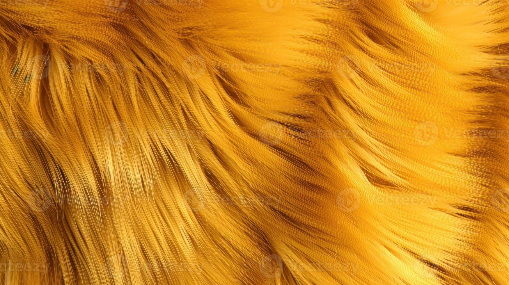 AI generated Close up of a vibrant gold texture of soft fur with various shades of yellow. Dyed animal fur. Concept is Softness, Comfort and Luxury. Can be used as Background, Fashion, Textile photo