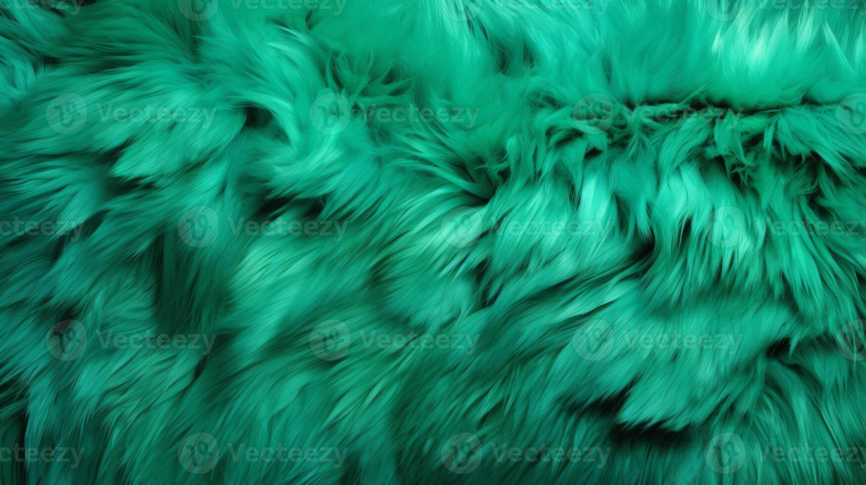 AI generated Close-up of a vibrant green texture of soft fur with various shades of emerald. Dyed animal fur. Concept is Softness, Comfort and Luxury. Can be used as Background, Fashion, Textile photo