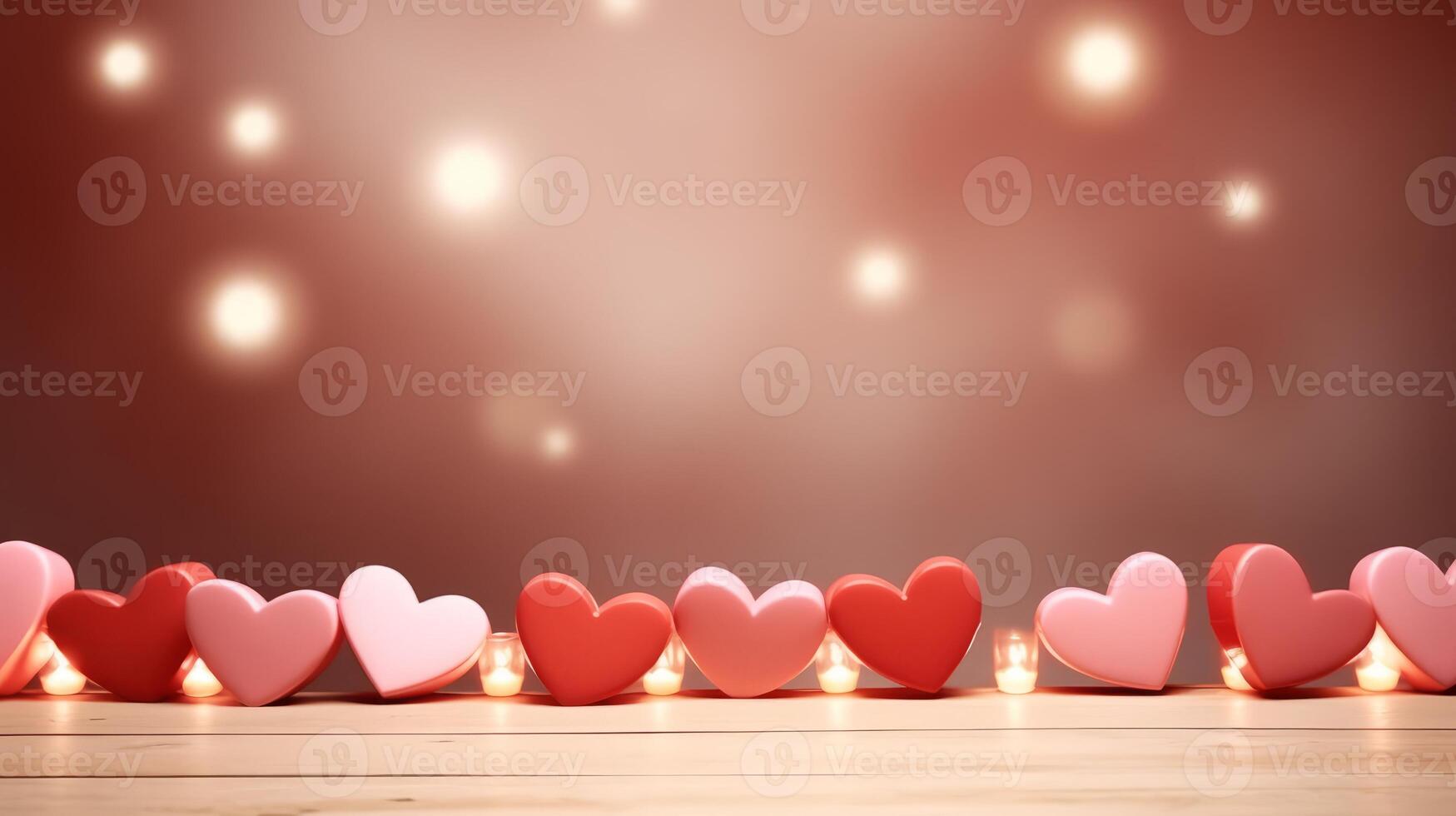AI generated Red and pink hearts on a soft bokeh background. Banner with copy space. Template for valentine card, greeting, invitation, postcard, advertisement. Ideal for Valentines Day or love themed photo
