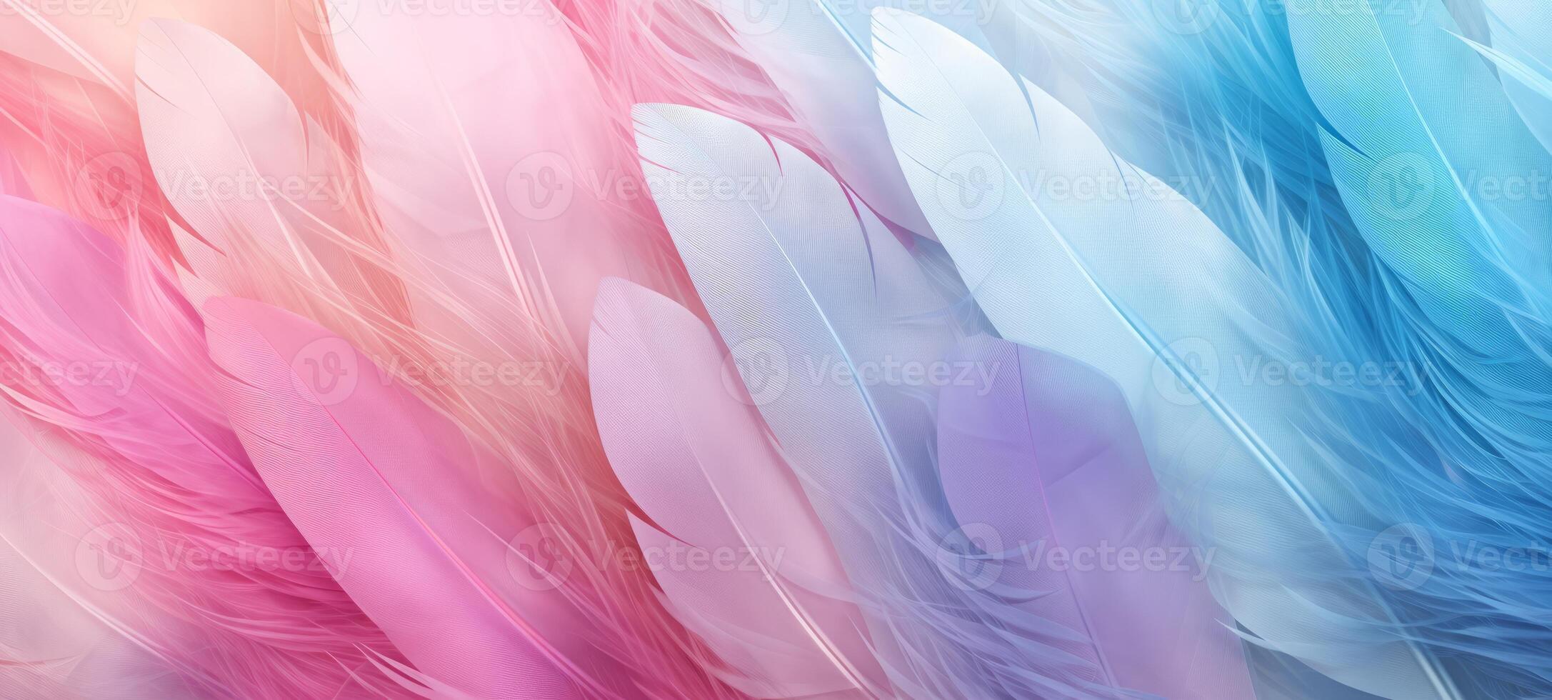 AI generated A delicate feather texture flows in a gradient of blush to azure, perfect for backgrounds in creative projects, emphasizing themes of lightness and ethereal beauty photo