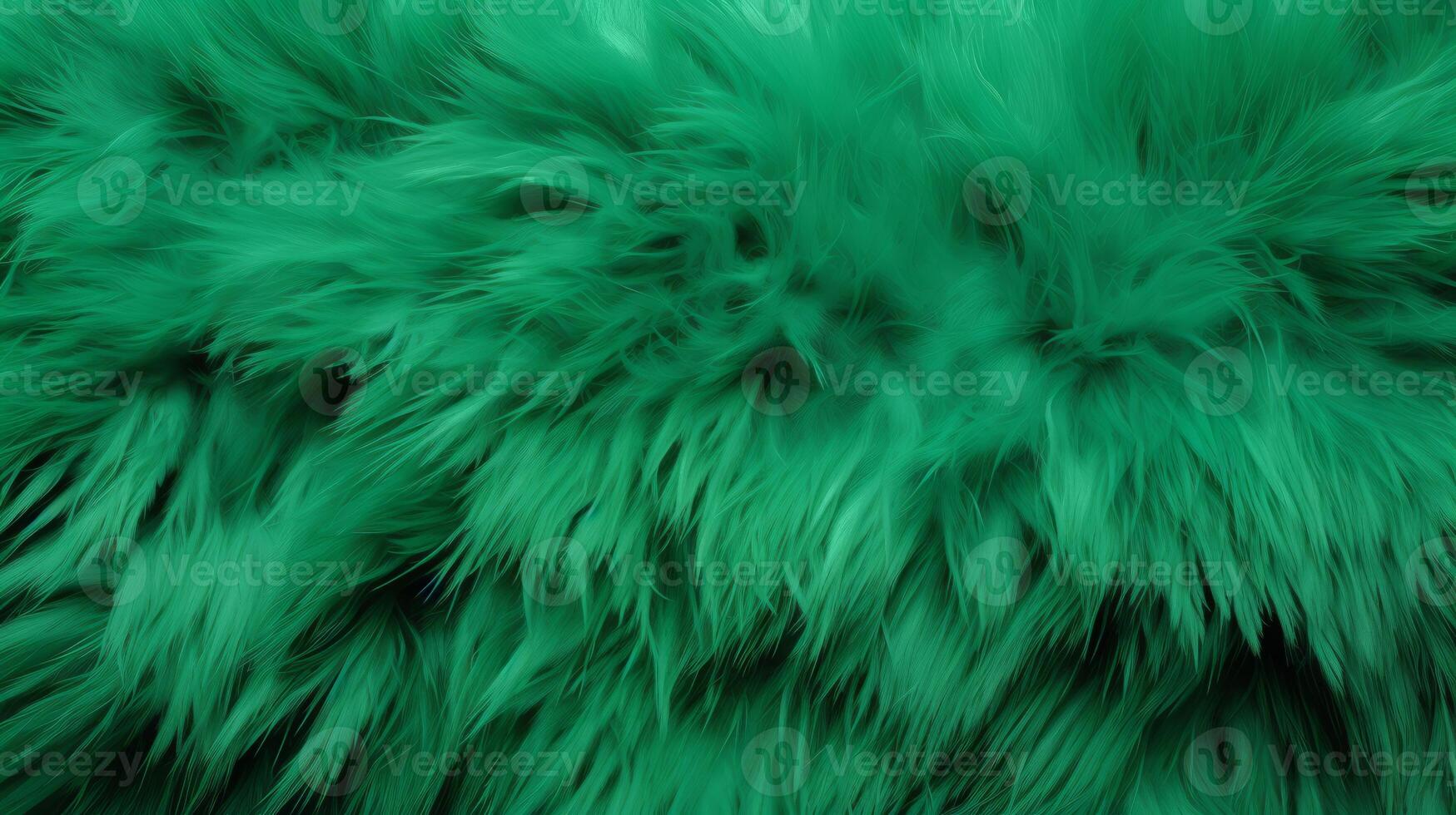 AI generated Close-up of vibrant green texture of soft fur with various shades of emerald. Dyed animal fur. Concept is Softness, Comfort and Luxury. Can be used as Background, Fashion, Textile photo
