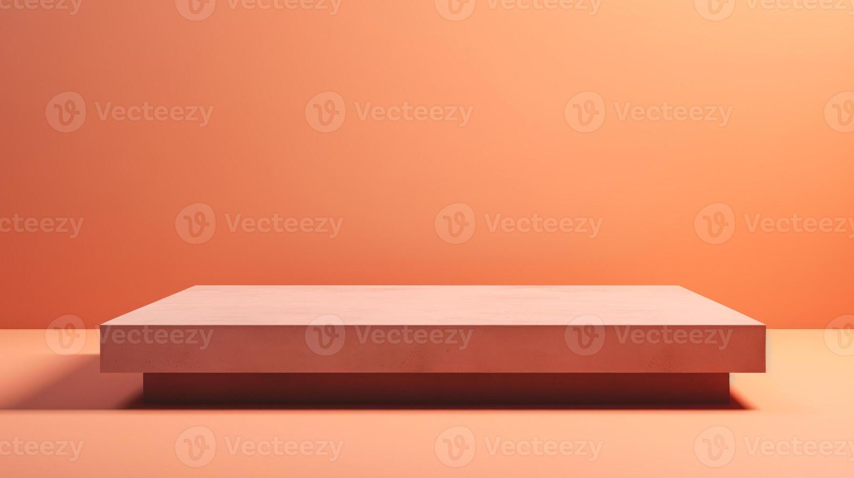 AI generated Podium for product presentation. Stage for showcase. Mockup. Empty illuminated with Orange lights platform with modern design. With copy space. photo