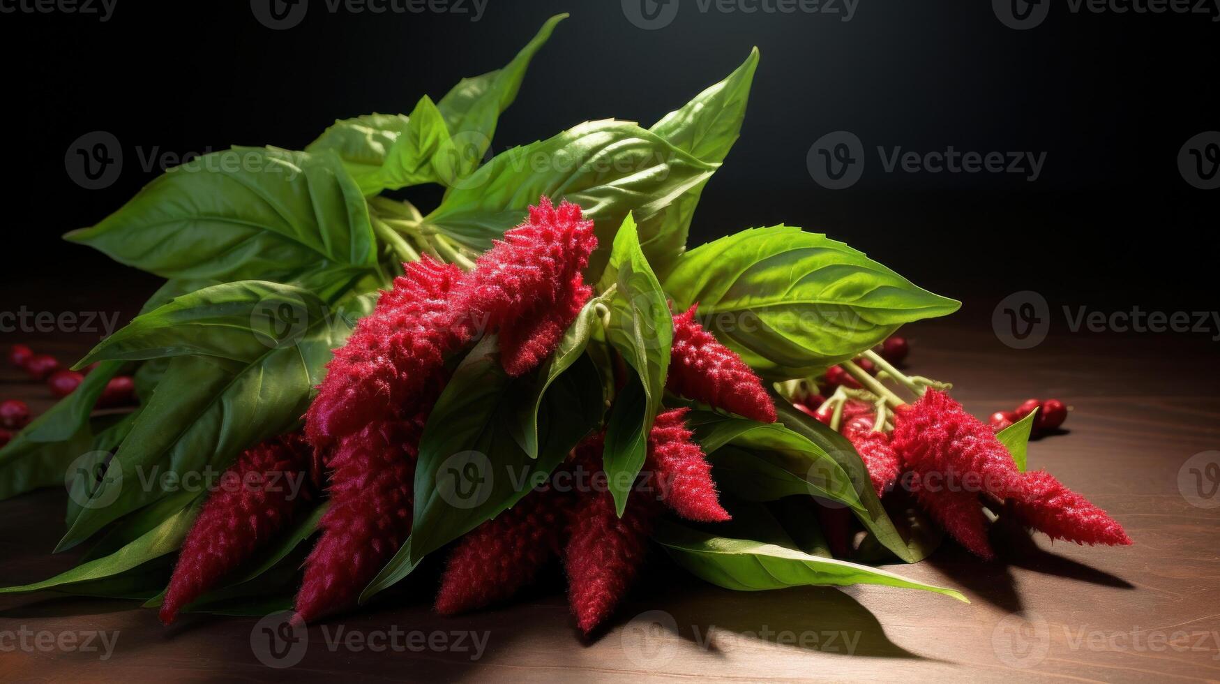 AI generated Close up of red amaranth flowers on a black background. Ideal for backgrounds, wallpapers, or as a design element. Can be used in garden blogs, horticulture websites photo