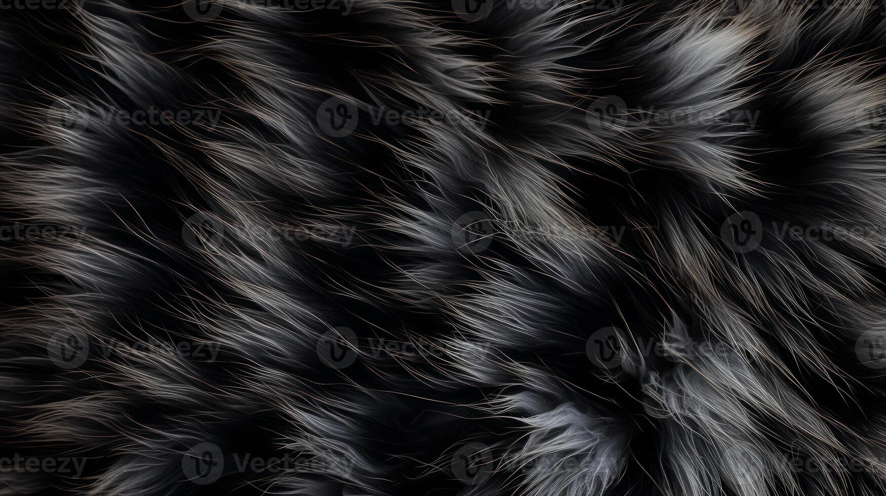 AI generated Black fur close up. Natural animal furry texture. Fur of a black panther, cat, dog, bear, fox. Concept is Softness, Comfort and Luxury. Can be used as Background, Fashion, Textile, photo