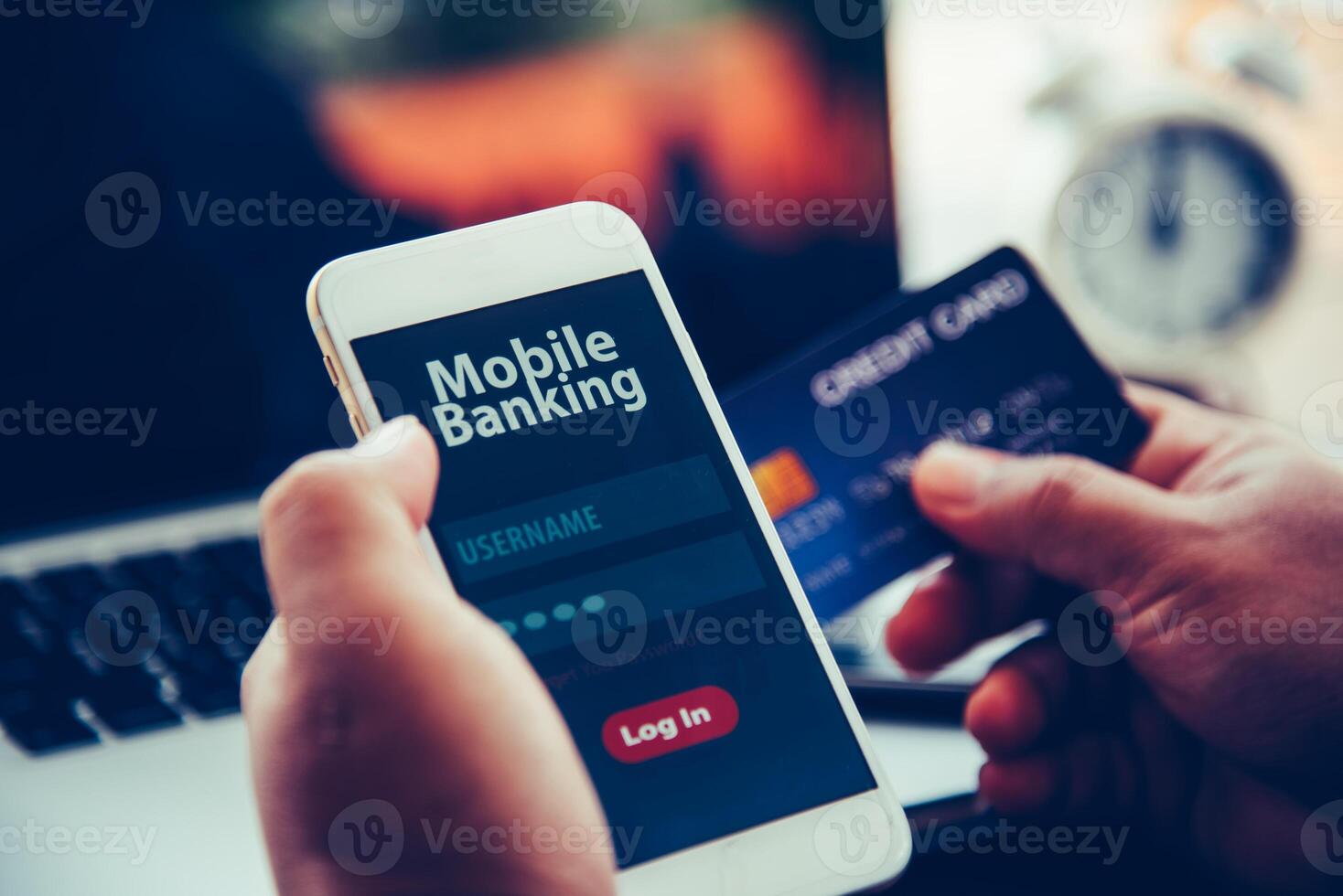 hands using mobile banking on smart phone photo